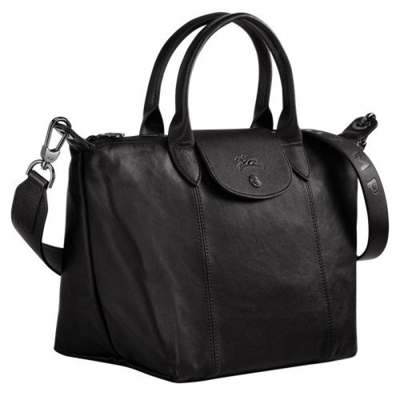 Longchamp Le Pliage Cuir Top handle bag S Black | CMBAR-2491