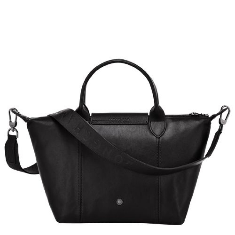 Longchamp Le Pliage Cuir Top handle bag S Black | CMBAR-2491