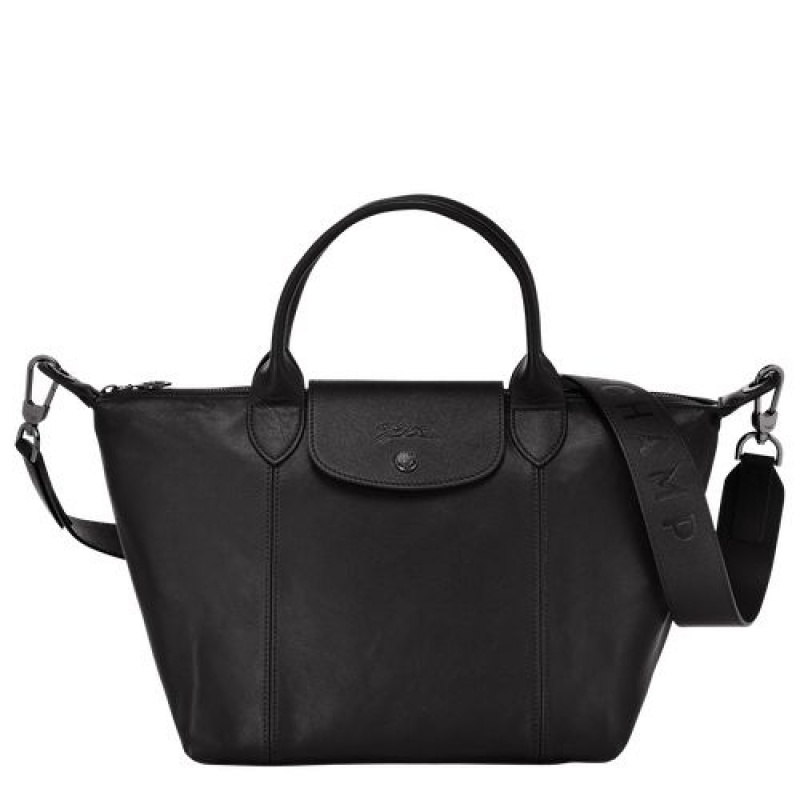 Longchamp Le Pliage Cuir Top handle bag S Black | CMBAR-2491