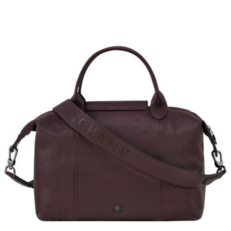 Longchamp Le Pliage Cuir Top handle bag M Burgundy | GLJRU-9481