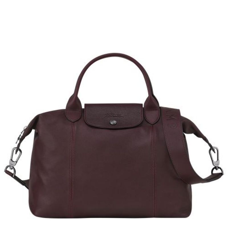 Longchamp Le Pliage Cuir Top handle bag M Burgundy | GLJRU-9481