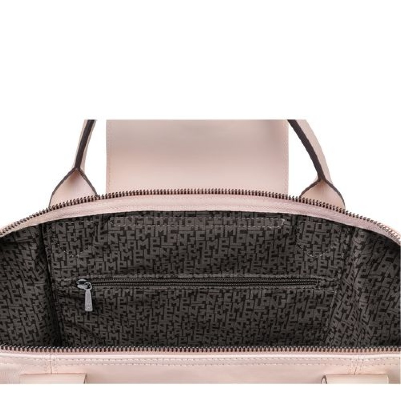 Longchamp Le Pliage Cuir Top handle bag M Pale Pink | JNQTK-7329