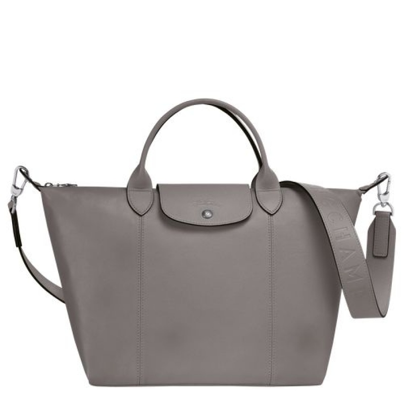 Longchamp Le Pliage Cuir Top handle bag M Turtledove | PNWJK-2850