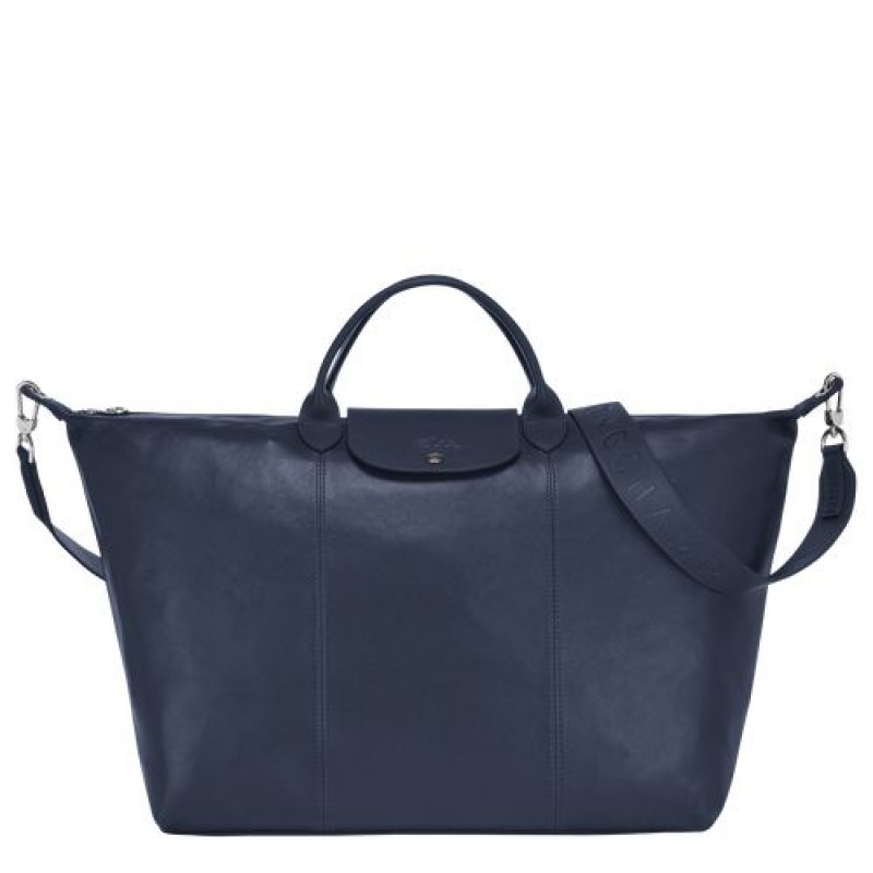 Longchamp Le Pliage Cuir Travel bag L Navy | ZCMDT-1450