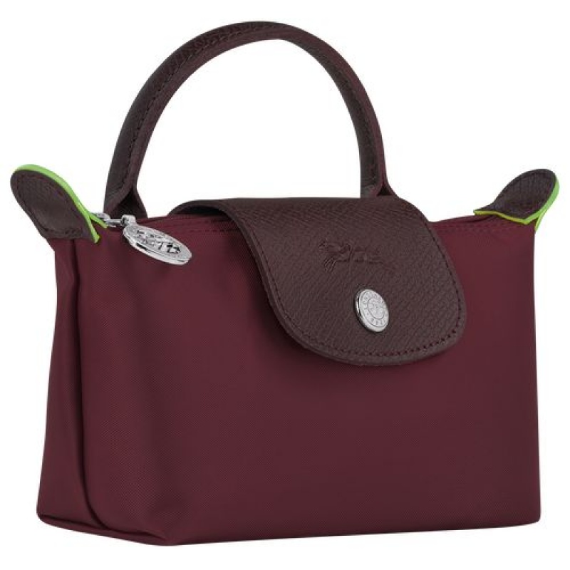 Longchamp Le Pliage Green Pouch with handle Burgundy | WCSXO-8261