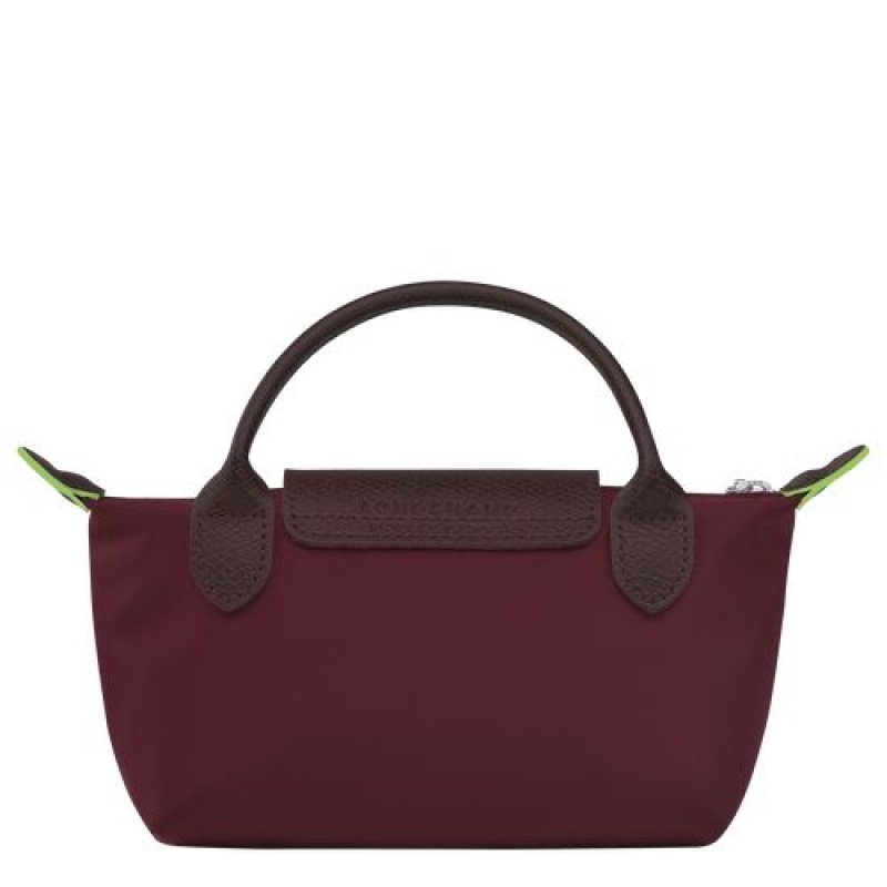 Longchamp Le Pliage Green Pouch with handle Burgundy | WCSXO-8261