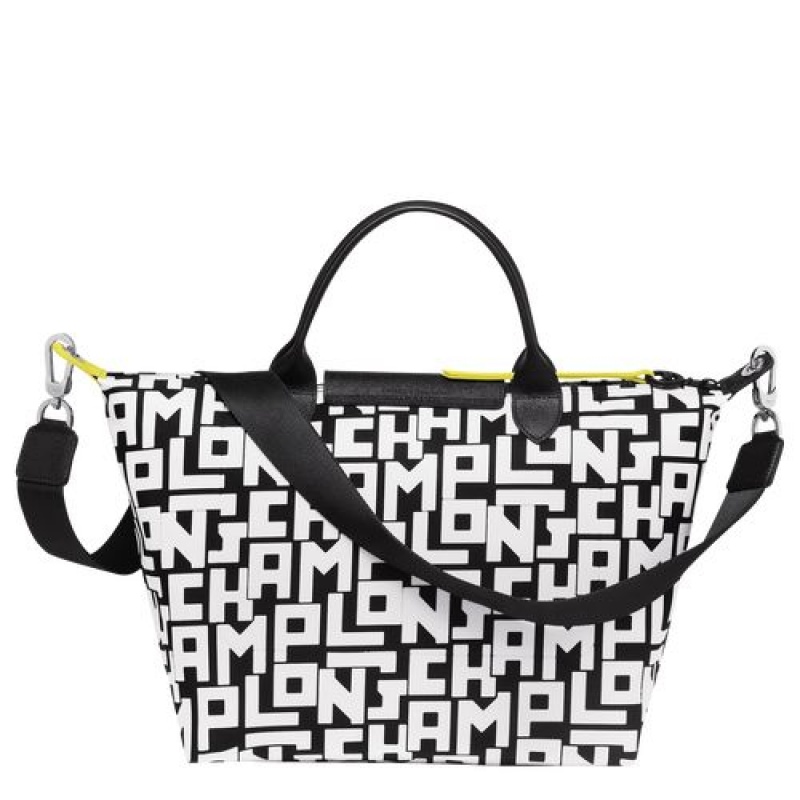 Longchamp Le Pliage LGP Top handle bag M Black/White | QVLIW-3857