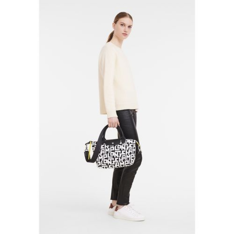 Longchamp Le Pliage LGP Top handle bag S Black/White | BOZUJ-3961