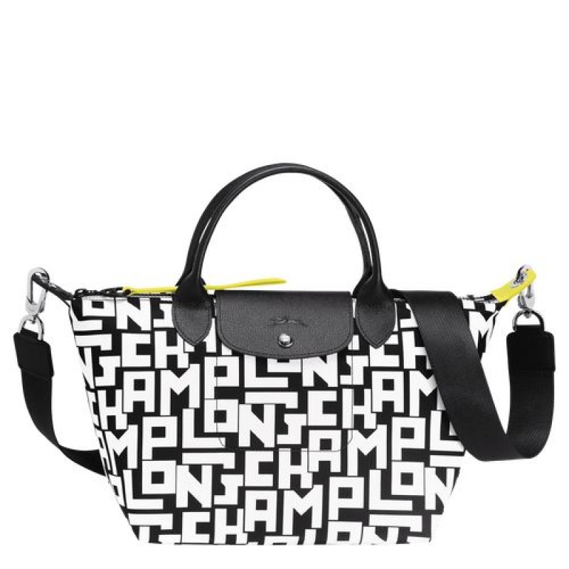 Longchamp Le Pliage LGP Top handle bag S Black/White | BOZUJ-3961