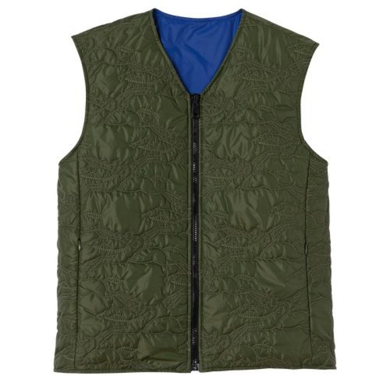 Longchamp Reversible vest Khaki/Blue | EVQJL-7361