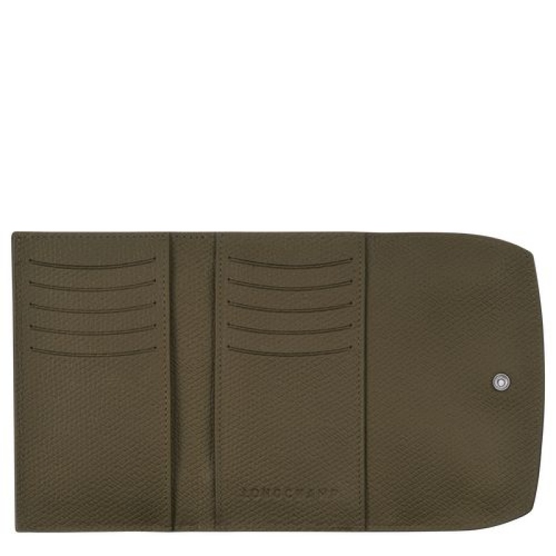 Longchamp Roseau Compact wallet Khaki | HDZUF-8741