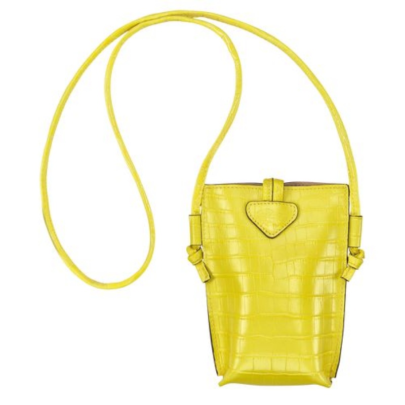 Longchamp Roseau Croco Phone case with lace Lemon | AYNFW-0953