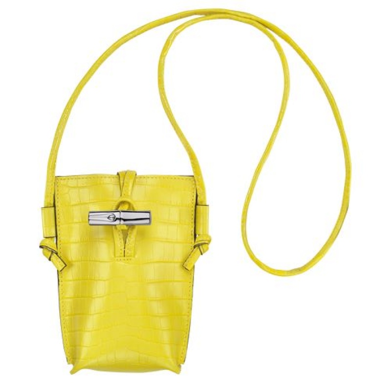 Longchamp Roseau Croco Phone case with lace Lemon | AYNFW-0953