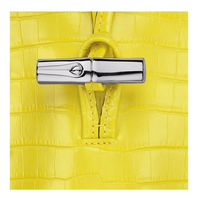 Longchamp Roseau Croco Phone case with lace Lemon | MGRFP-8062