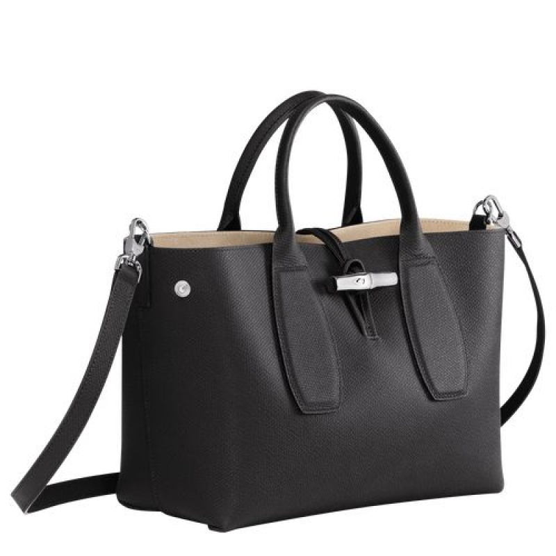 Longchamp Roseau Top handle bag M Black | CPHWI-2475