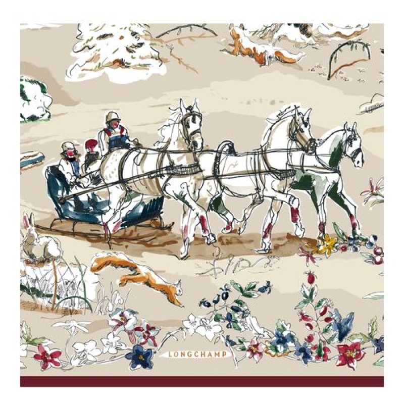 Longchamp Silk scarf 90 Beige | KZSMP-0158